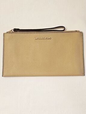 Michael Kors Beige Tan Leather Wristlet Clutch